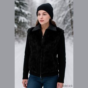 Vintage Firedini Los Angeles Black Genuine Rabbit Fur Sweater/Jacket size L